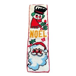 Vintage Latch Hook Santa Snowman Christmas Wall Hanging Noel Rug 46" x 13”